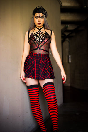 Opaque Stripe Thigh High Stockings in Black and Red