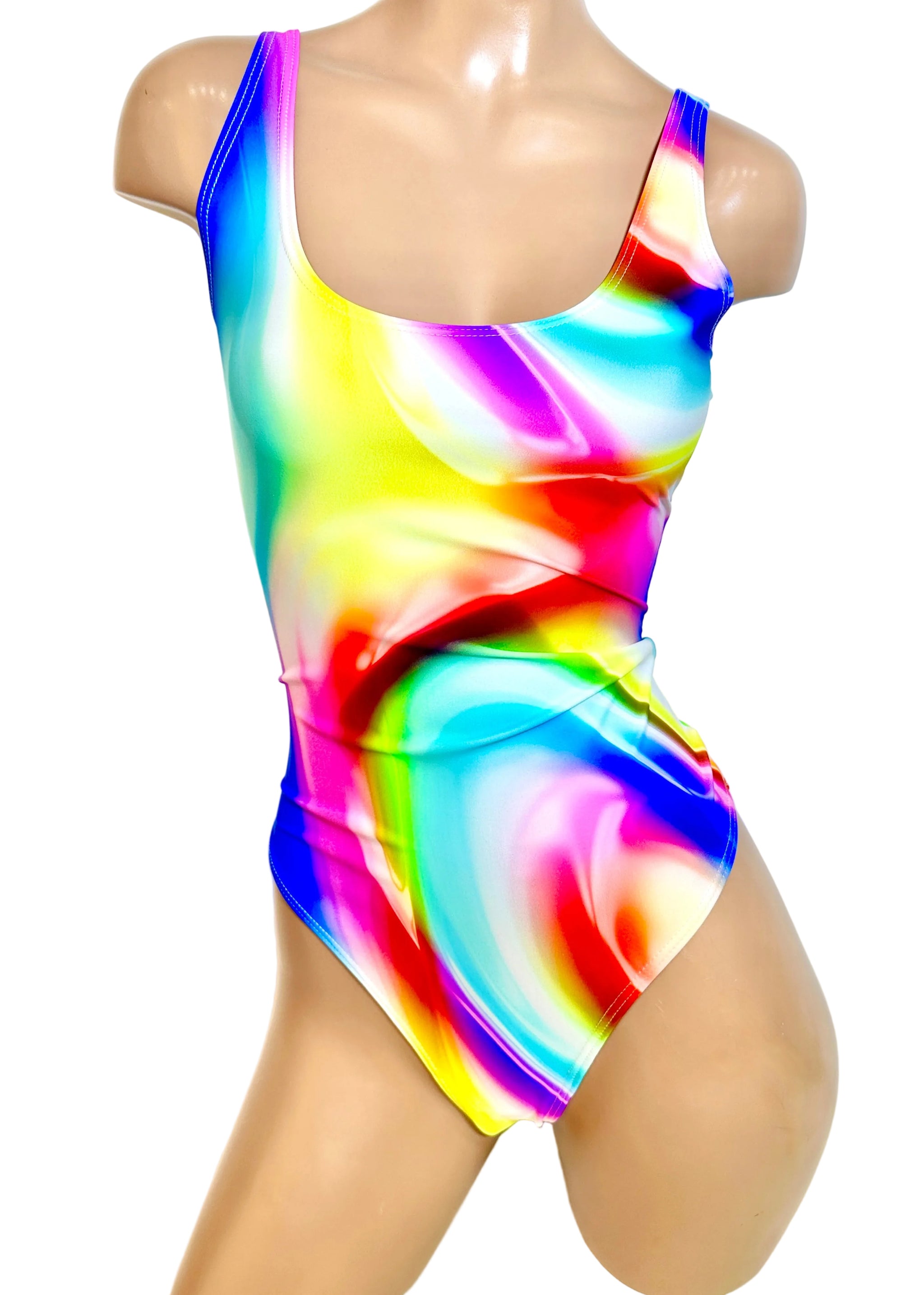 Scoopneck Onepiece Suit in Rainbow Swirl