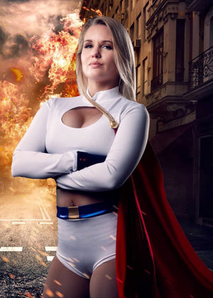 Power Heroine Costume Set with Crop Top, Cheeky Shorts and Cape