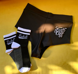 "F*ck Off" Highwaist Cheeky Shorts in Black