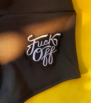 Highwaist Cheeky Shorts in Black with "F*Off" Patch
