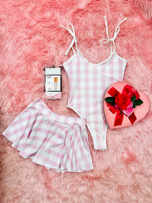 Pink Doll Mini Circle Skirt in Baby Pink Gingham
