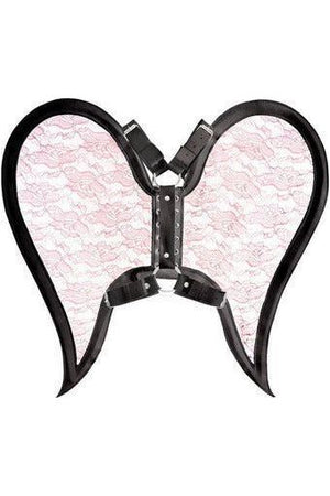 Black and Pink Faux Leather & Lace Angel Wing Body Harness