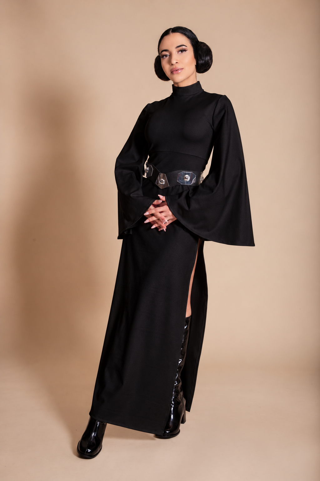Dark Space Rebel Princess Long Dress with Side Slits in Black