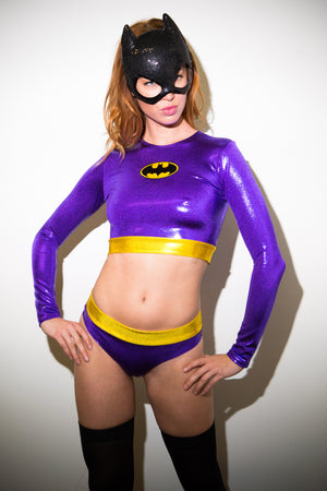 Purple Bat Hero Costume Set with Long Sleeve Top and Lowrise Bottoms