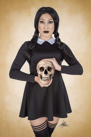 Gothic Darling Costume Set with Long Sleeve Crop Top and Mini Skirt