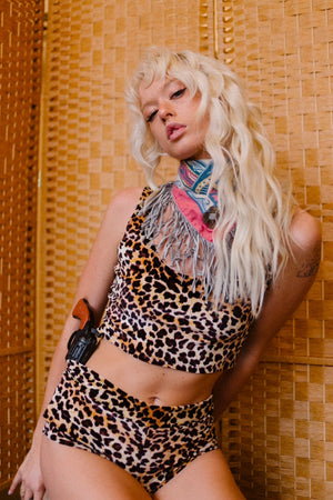 Plush Velvet Highwaist Cheeky Shorts in Mini Leopard