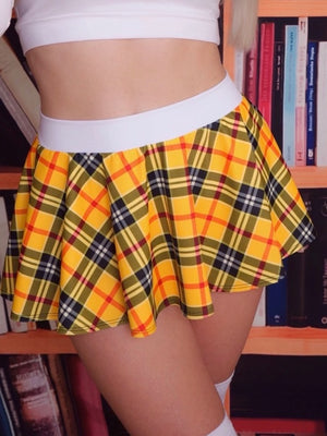 As If Plaid Mini Circle Skirt in Yellow
