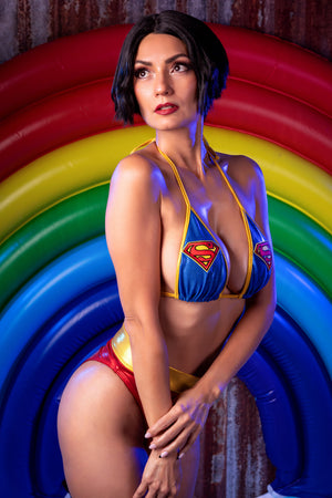 Superhero Girl Bikini Set with Highwaist Highcut Thongback Bottoms