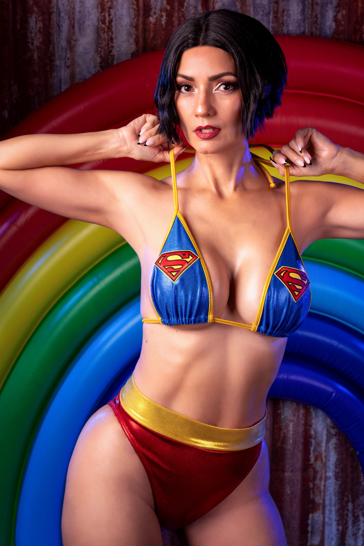 Superhero Girl Bikini Set with Highwaist Highcut Thongback Bottoms - The Sugarpuss Collection Superhero Girl Bikini Set with Highwaist Highcut Thongback Bottoms - The Sugarpuss Collection