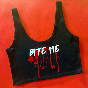 Bite Me Splatter Crop Tank in Black
