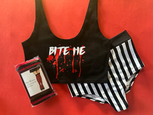 Bite Me Splatter Crop Tank in Black