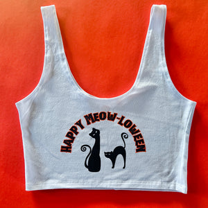 Meow-loween Crop Tank in White