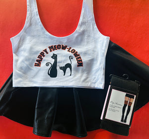 Meow-loween Crop Tank in White