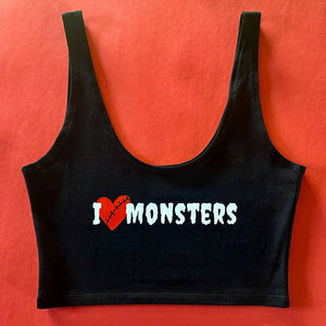I Love Monsters Crop Tank in Black