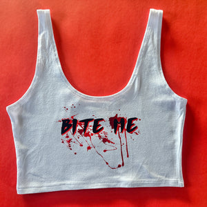 Bite Me Splatter Crop Tank in White