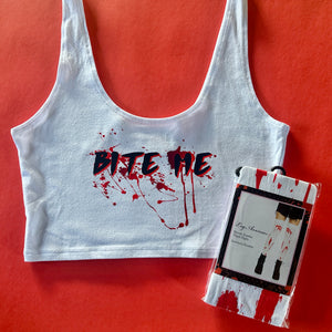 Bite Me Splatter Crop Tank in White