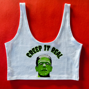 Creep it Real Frank Crop Tank in White