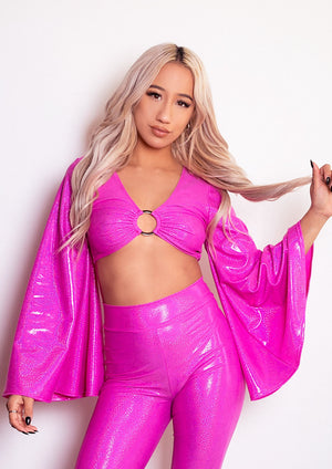 Disco Ring Top in Hot Pink Hologram