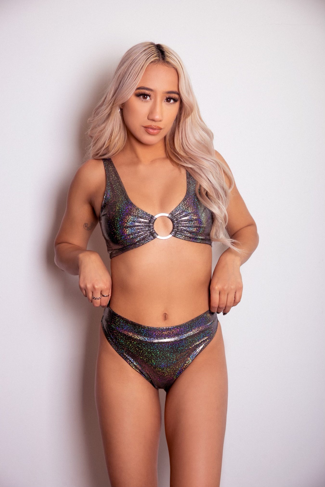 Hologram Ring Swim Top in Metallic Silver - The Sugarpuss Collection