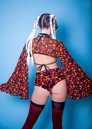 Flames  Flare Sleeve Shrug with and Center Ring in Mesh