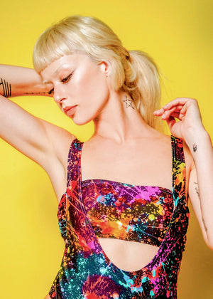 Swim Bandeau in Neon Splatter Print