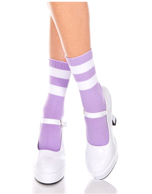 Ankle Socks With Stripes in Light Purple and White
