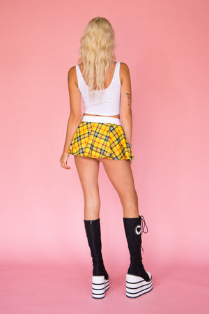 As If Costume Set with Crop Tank and Yellow Plaid Mini Circle Skirt