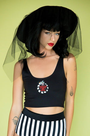 Crop Tank with "Strange and Unusual" Patch in Black