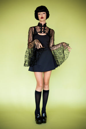 Gothic Black Lace Shrug with Bell Sleeves