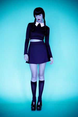 Gothic Darling Costume Set with Long Sleeve Crop Top and Mini Skirt