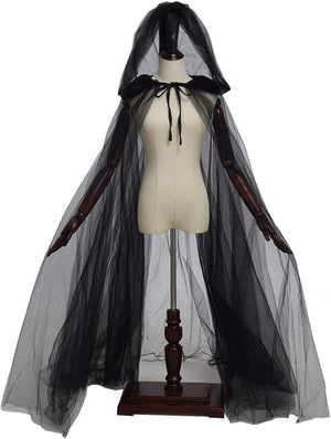 Sheer Cape with Hood in Black