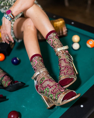 Serpentine Floral Black Sheer Crew Sock