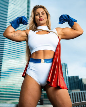 Power Heroine Costume Set with Crop Top, Cheeky Shorts and Cape