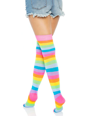Neon Rainbow Striped Over the Knee Socks