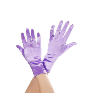 Wrist Length Gloves in Purple Satin