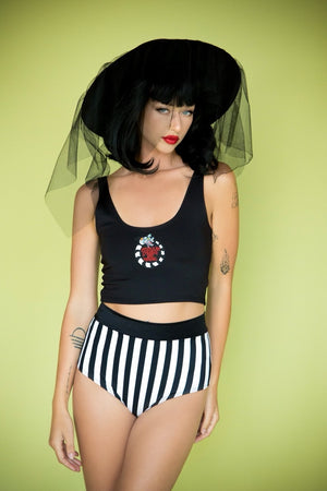Beetle Babe Black and White Stripes Highwaist Pin Up Bottoms