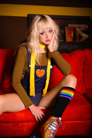 Pin Up Overalls in Stretch Denim with Retro Patch