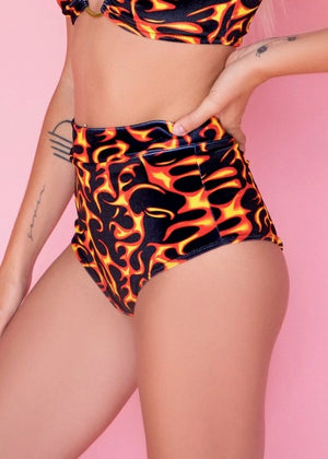 Highwaist Cheeky Shorts in Plush Velvet Flames