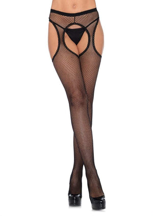 Fishnet Suspender Hose Stockings with Scalloped Cut Outs
