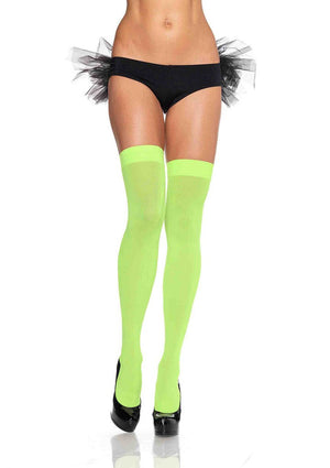 Opaque Thigh High Stockings in Neon Green