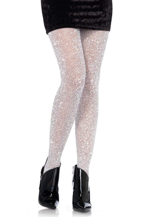 Glitter Shimmer Tights in Silver and White