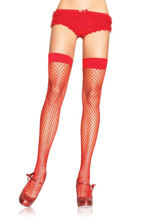 Fishnet Thigh High Stockings in Red