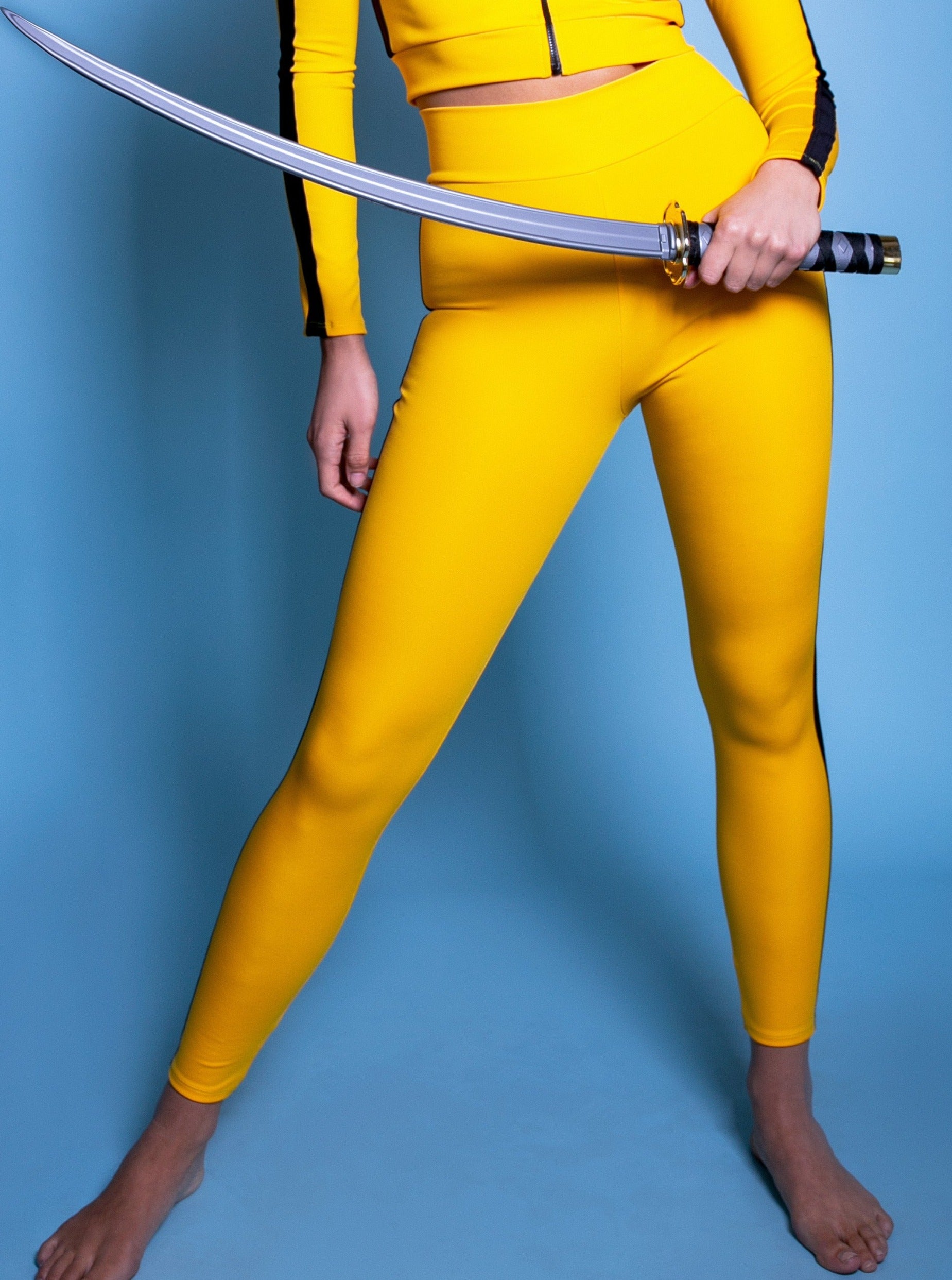 Killer Assassin High Cut Halter Bodysuit in Yellow with Black