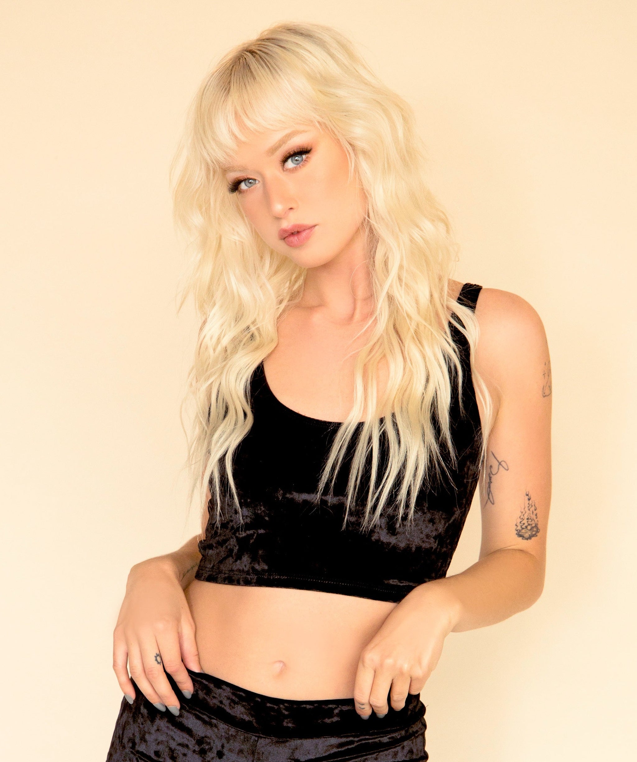 Crushed Velvet Crop Tank in Black - The Sugarpuss Collection