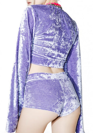 Crushed Velvet Highwaist Cheeky Shorts in Lavender