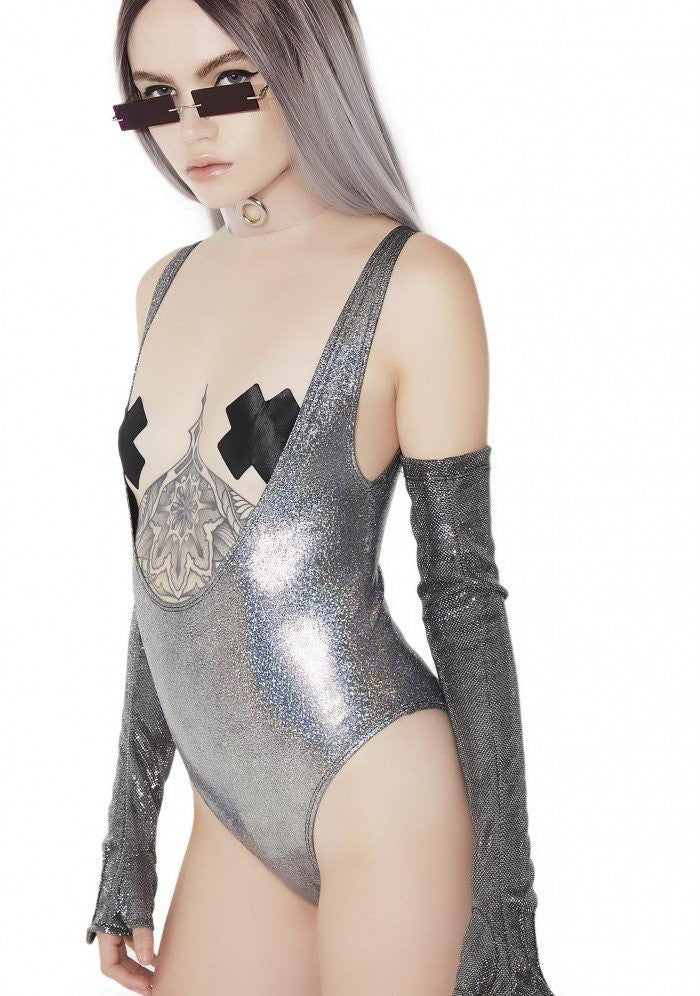 Club Exx Bell Sleeve Glitter Crop Top - Silver Holographic Sequins – Dolls  Kill