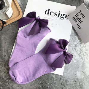 Anklet Socks with Satin Bows in Lavender and Purple
