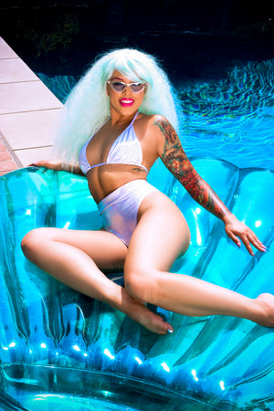 Hologram Highwaist Highcut Scrunchback Bikini Bottom in White