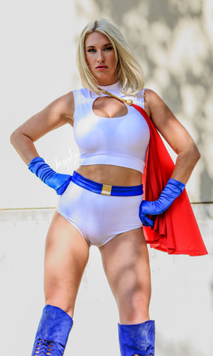 Power Heroine Costume Set with Crop Top, Cheeky Shorts and Cape